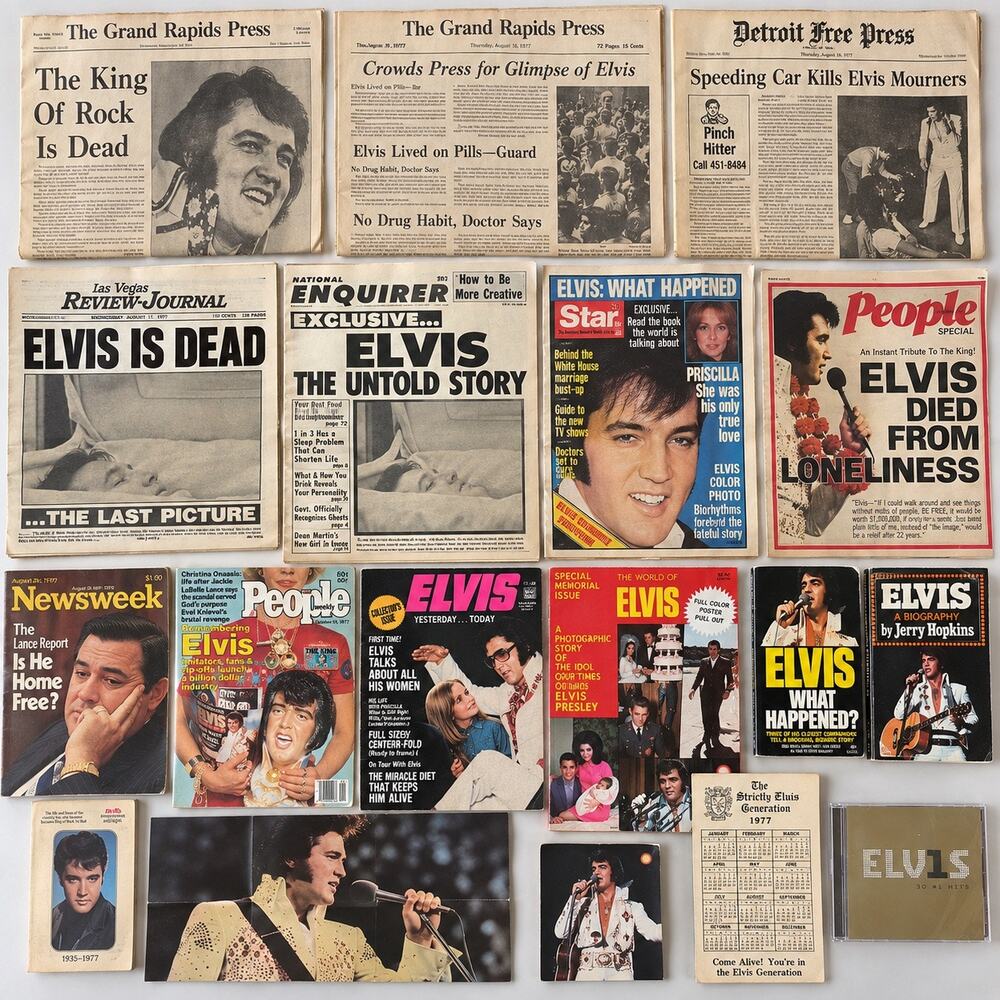 Elvis Presley 1977 Death Newspapers Magazines Books Vintage Memorabilia Lot